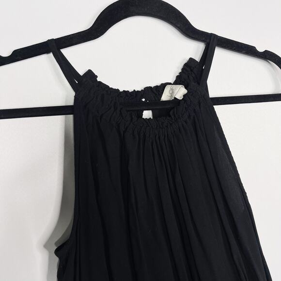 LOFT Medium M Black Cinched Tank Top Banded Hem Keyhole Back Sleeveless Knit - Picture 3 of 8